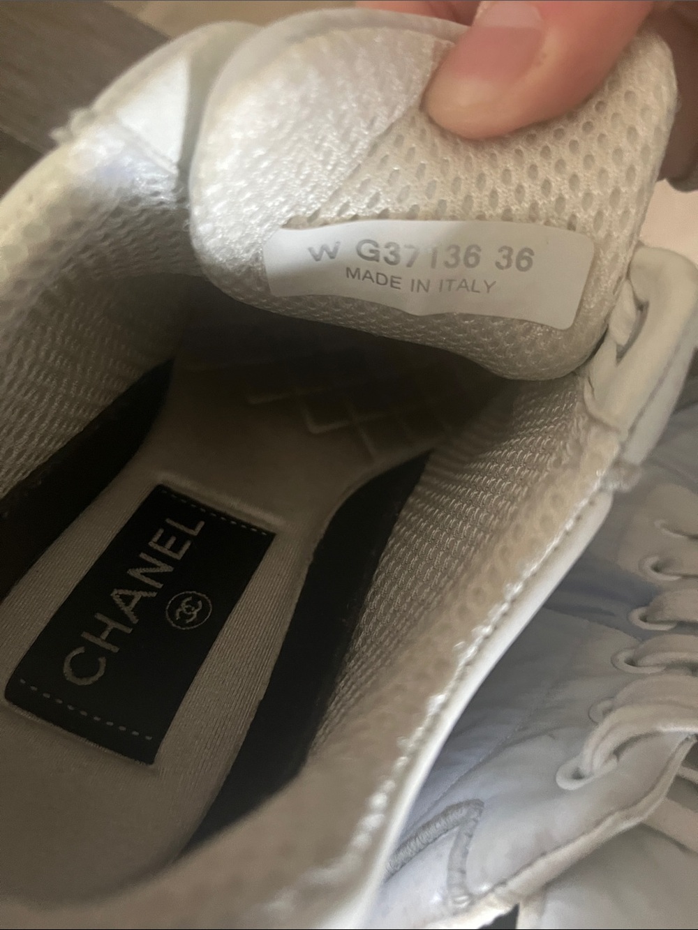 CHANEL White and Light Gray Low-Top Sneakers - Picture 5 of 5